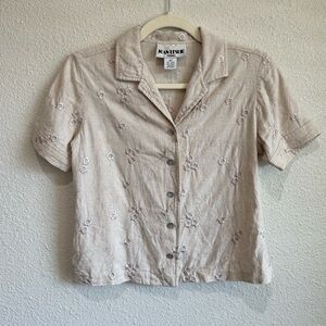 VTG Joan Leslie Cream Floral Embroidered Women's Top Cottagecore Coastal Y2K